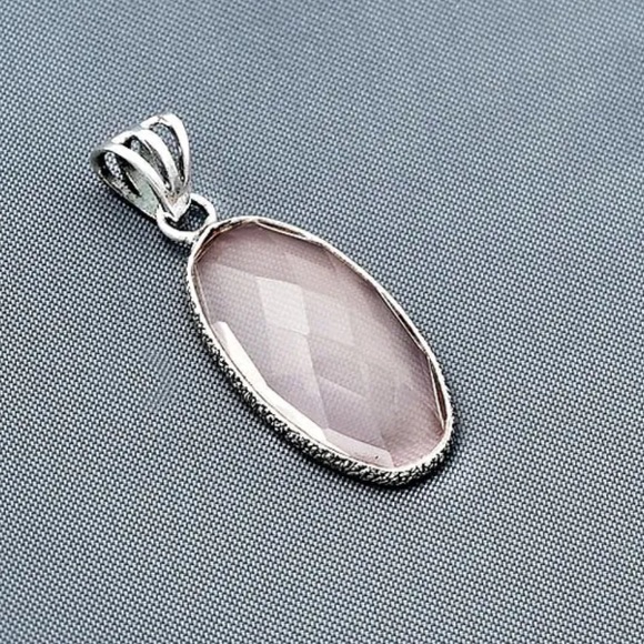 Rose quartz OPEN HEART silver pendant - Picture 3 of 3